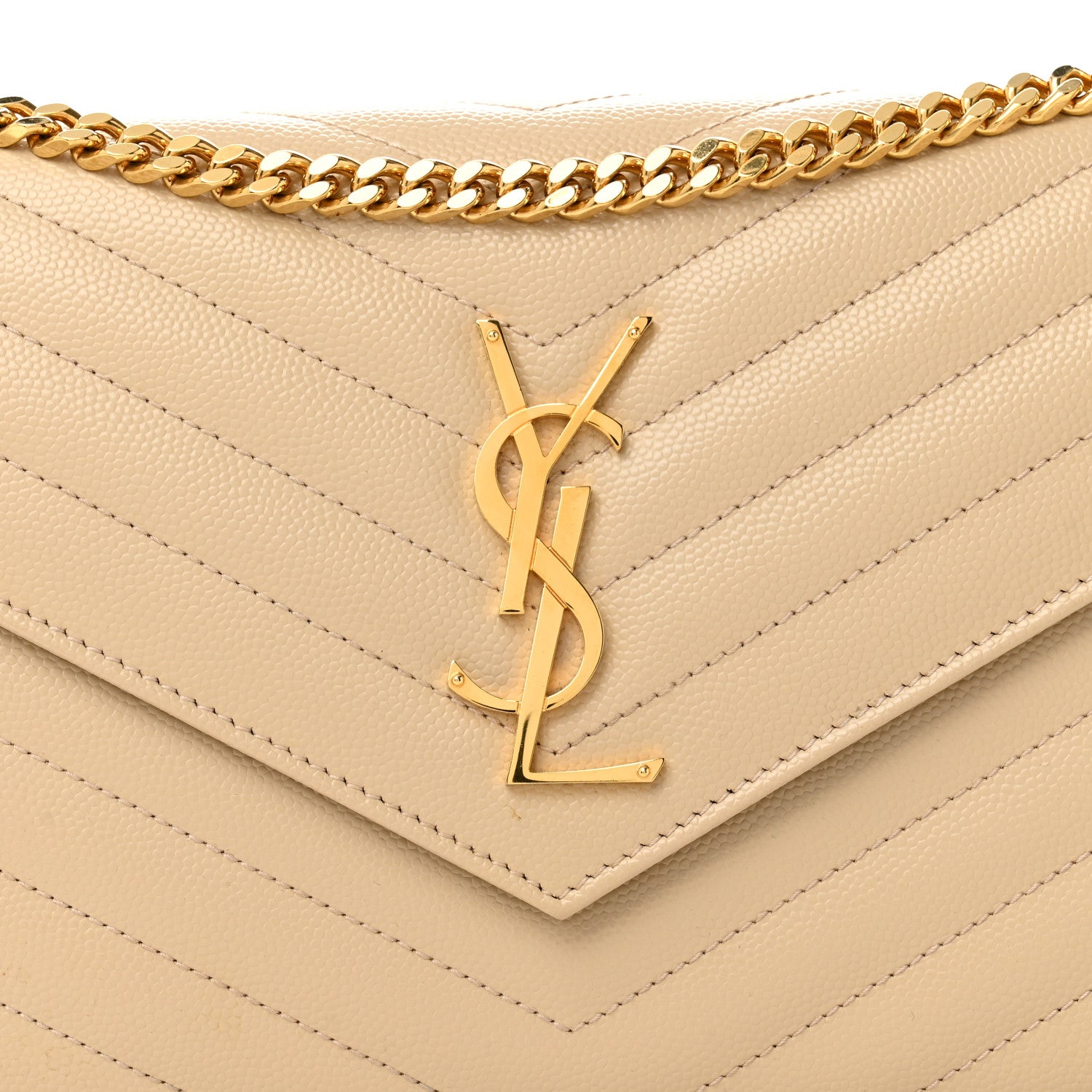 Saint Laurent Grain De Poudre Matelasse Chevron Monogram Chain Wallet Nude Powder 9 of 12