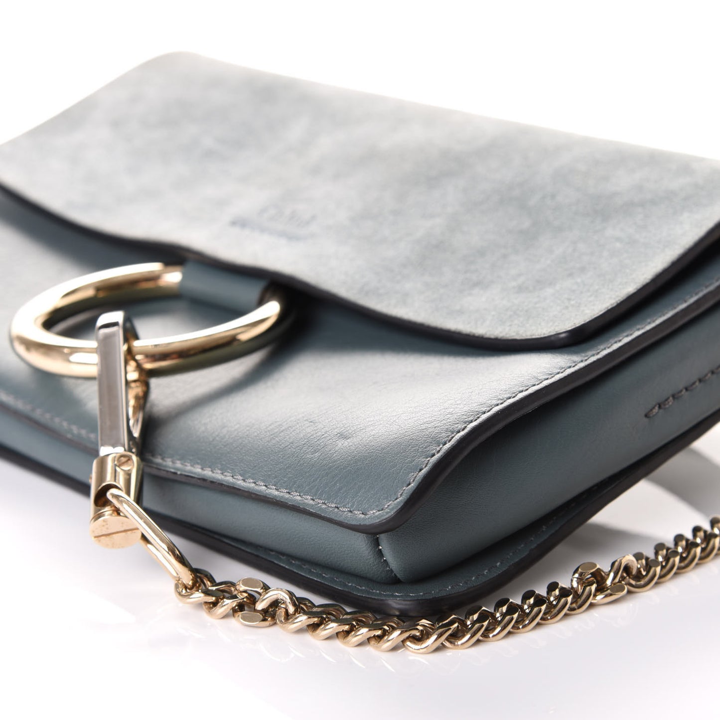 Suede Calfskin Small Faye Shoulder Bag Cloudy Blue