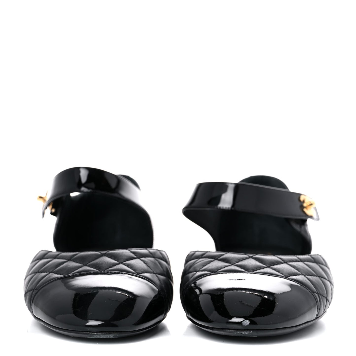 Patent Lambskin Quilted Cap Toe Ballerina Flats 41 Black