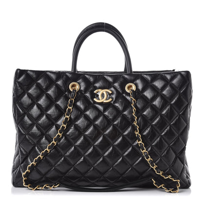Chanel Aged Calfskin Quilted Large Coco Handle Shopping Tote Black 1 of 7