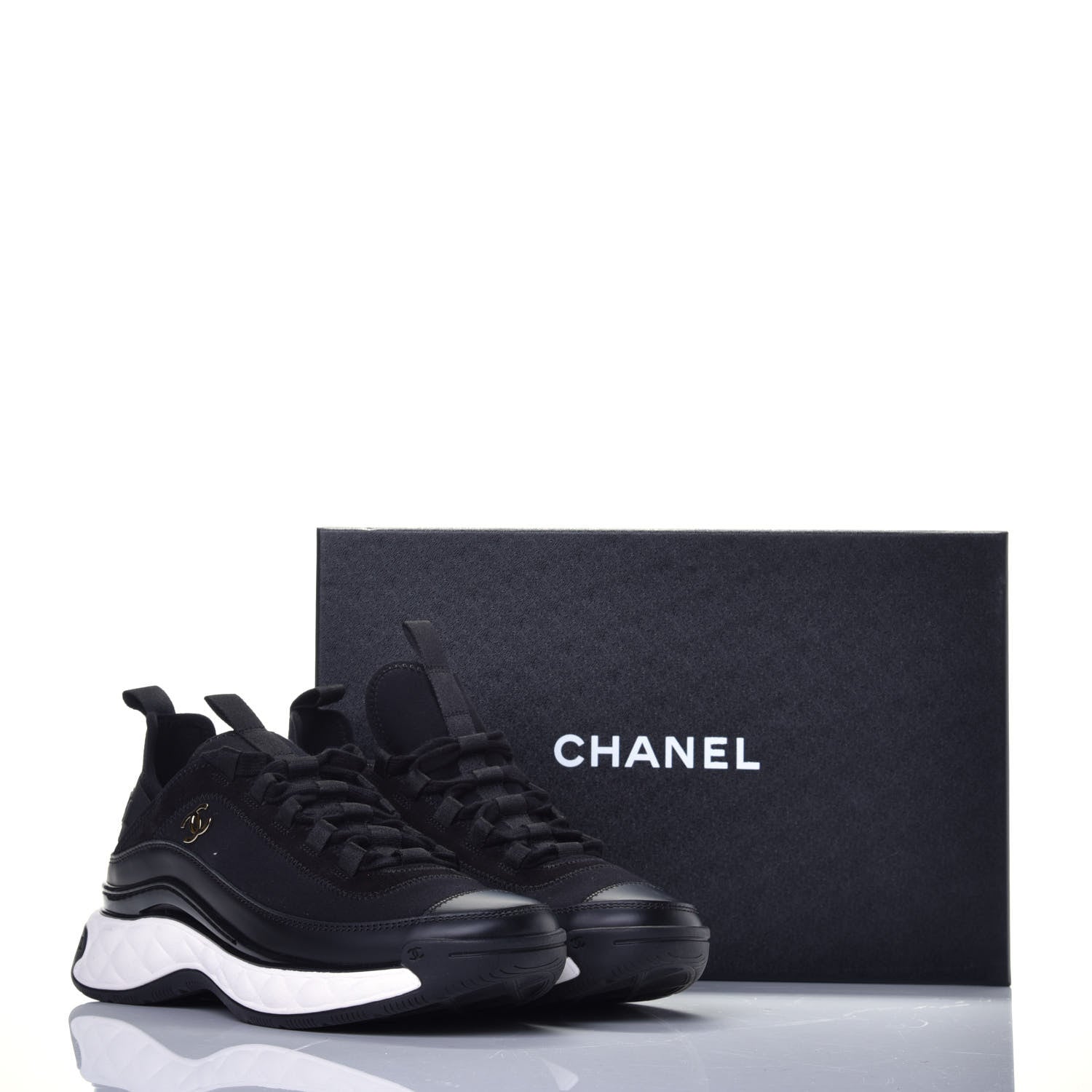 Chanel Fabric Calfskin Suede CC Sneakers 37.5 Black 9 of 9