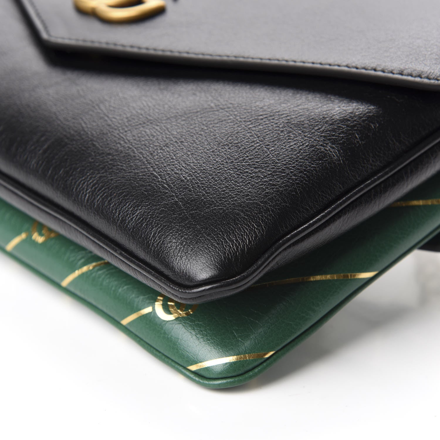 Gucci Calfskin Diagonal GG Medium Thiara Double Envelope Shoulder Bag Emerald Green Black 8 of 11