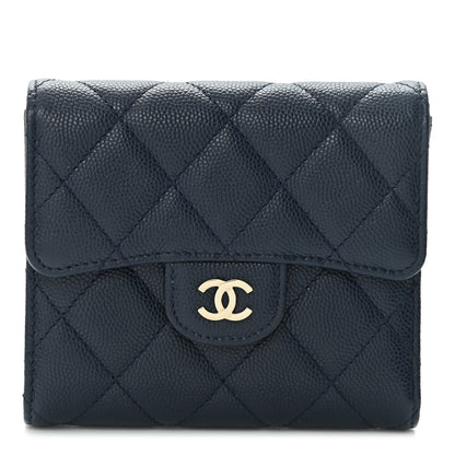 Chanel Caviar Quilted Compact Flap Wallet Navy 1 of 12