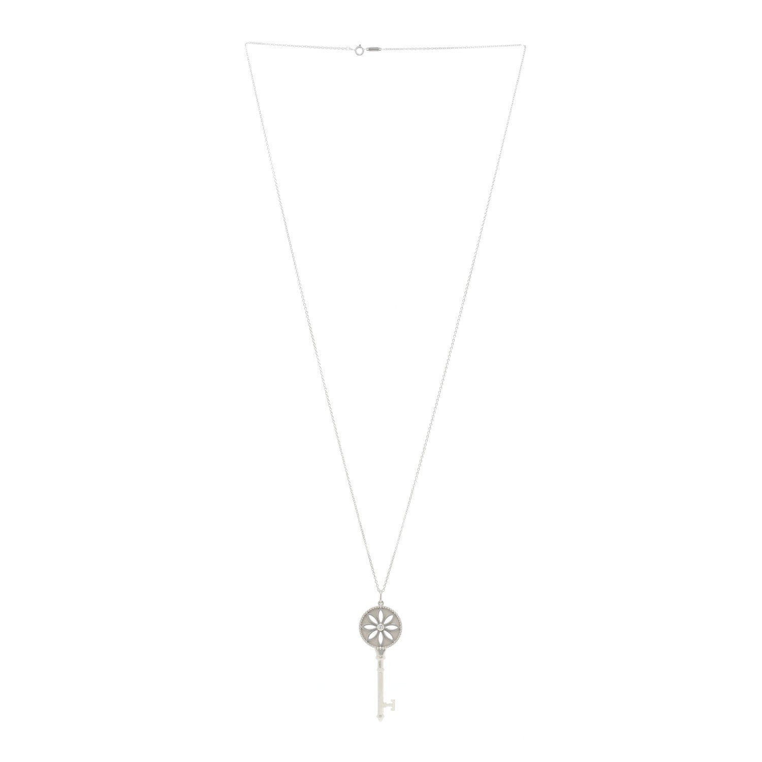 Tiffany Sterling Silver Diamond Large Daisy Key Pendant Link Necklace 2 of 5