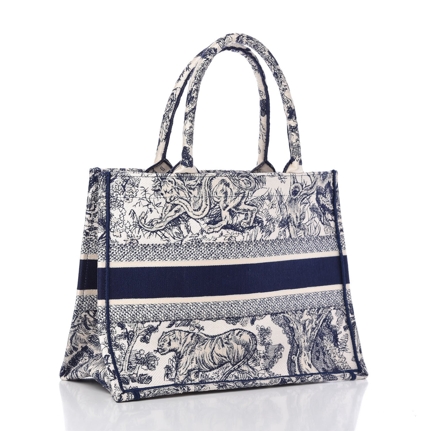 Christian Dior Canvas Embroidered Medium Dioriviera Toile De Jouy Book Tote Blue 3 of 11