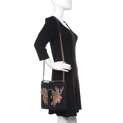 Gucci Suede Patent Dragon Embroidered Medium Dionysus Bucket Bag Dark Blue 2 of 11