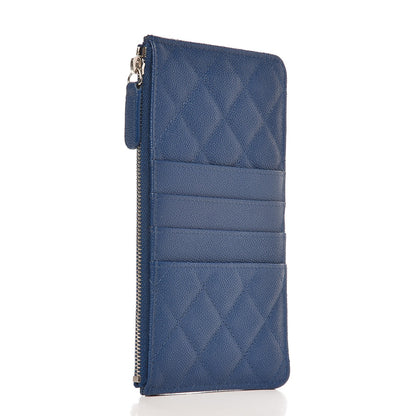 Chanel Caviar Quilted Classic Flat Wallet Pouch Blue 3 of 8