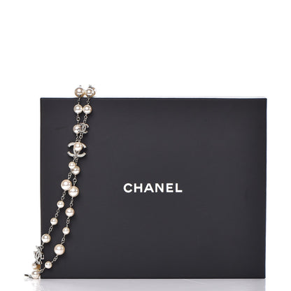 Chanel Crystal Pearl CC Long Necklace Silver 5 of 5