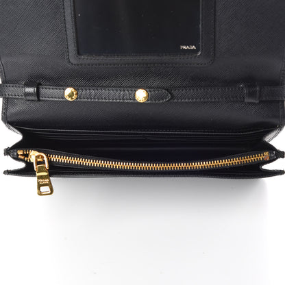 Prada Saffiano Metal Flap Wallet With Strap Black 5 of 10