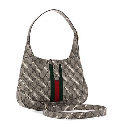 Gucci X BALENCIAGA GG Supreme Monogram Striped Logo Print Web Small Jackie 1961 Hobo Beige Ebony Mystic White 3 of 11