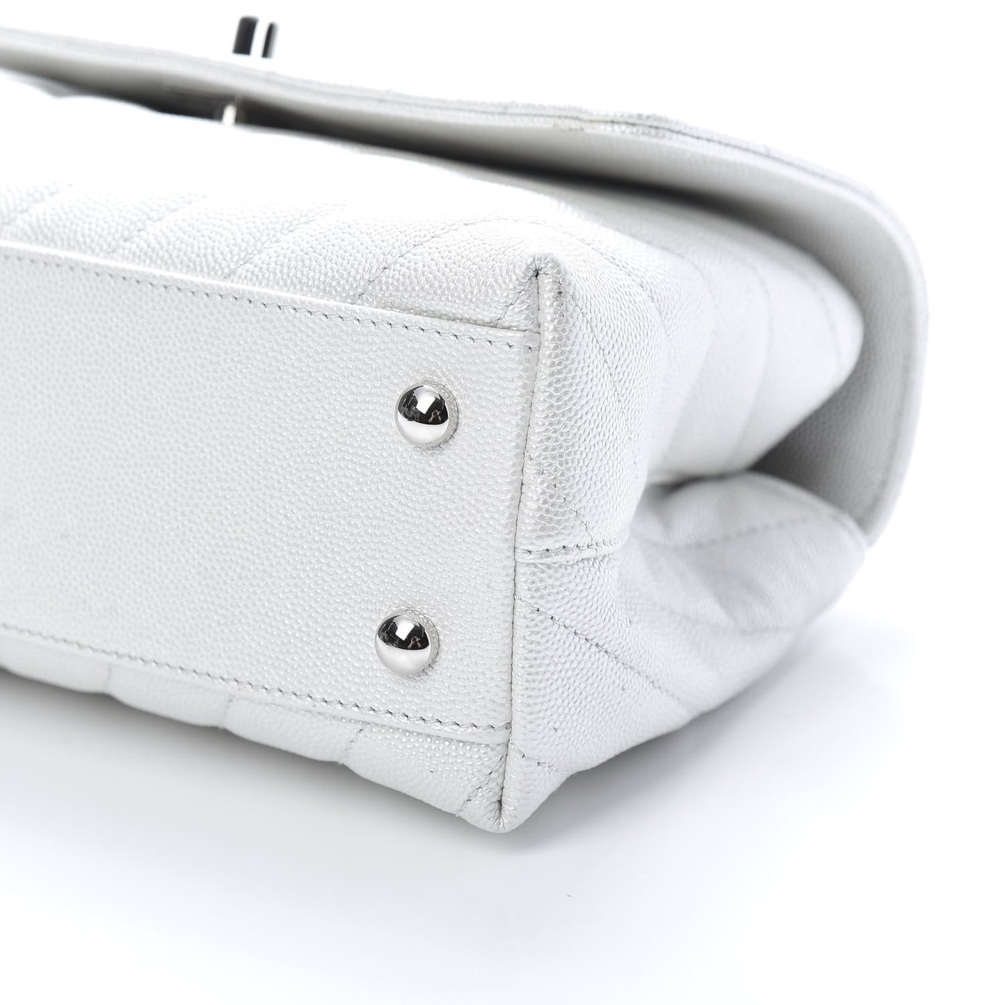 Iridescent Caviar Chevron Quilted Mini Coco Handle Flap White