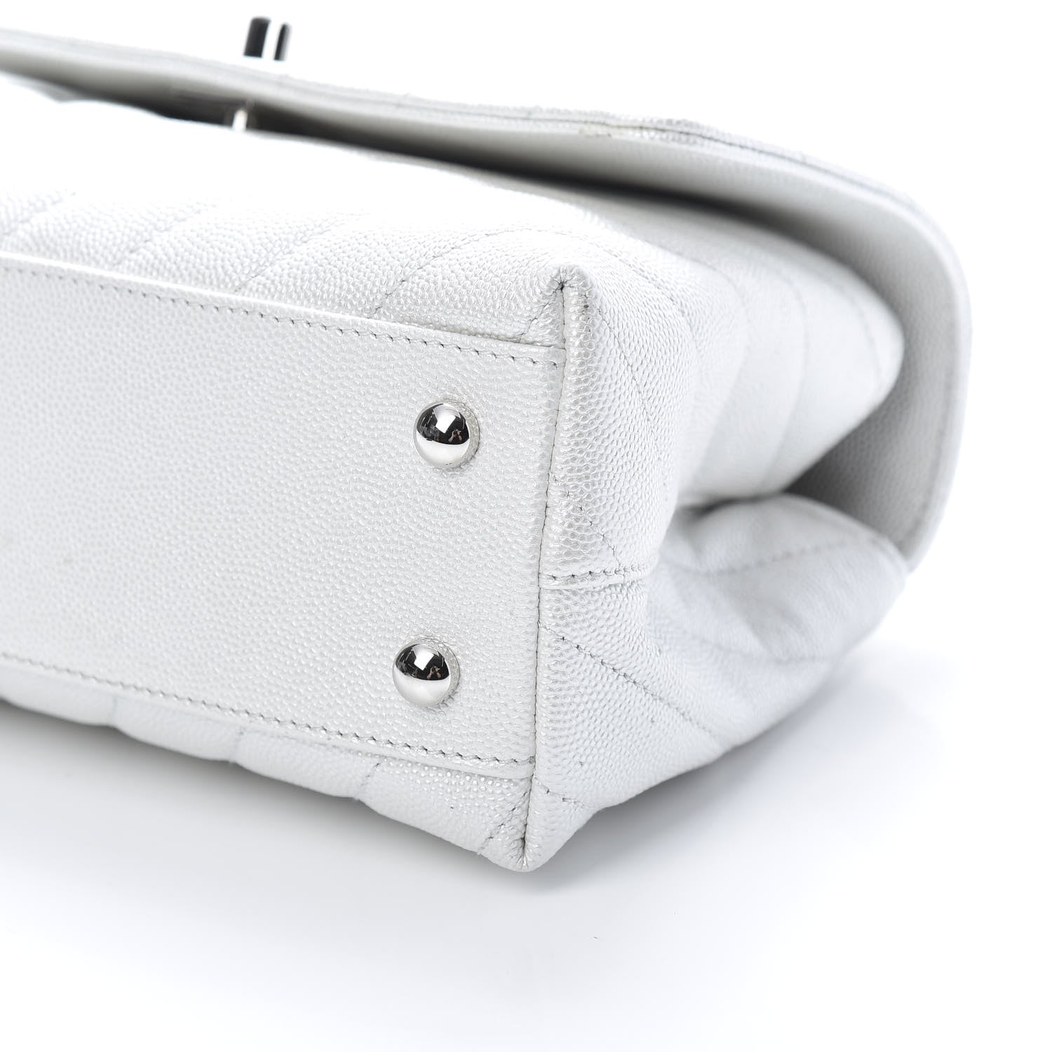 Chanel Iridescent Caviar Chevron Quilted Mini Coco Handle Flap White 10 of 11