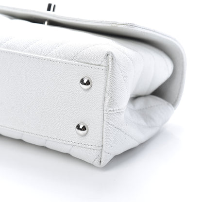 Chanel Iridescent Caviar Chevron Quilted Mini Coco Handle Flap White 10 of 11