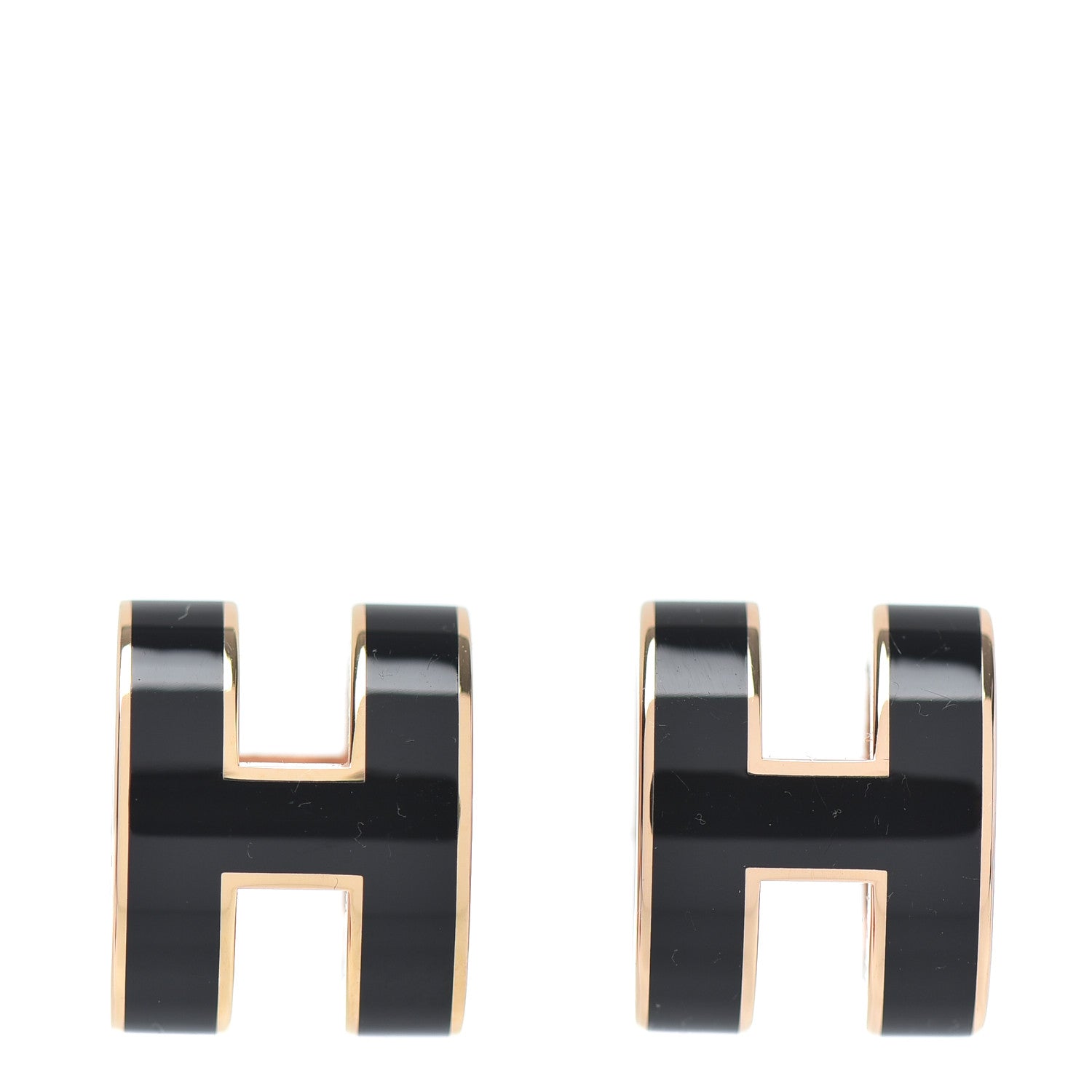 Hermes Rose Gold Lacquered Pop H Earrings Black 1 of 4