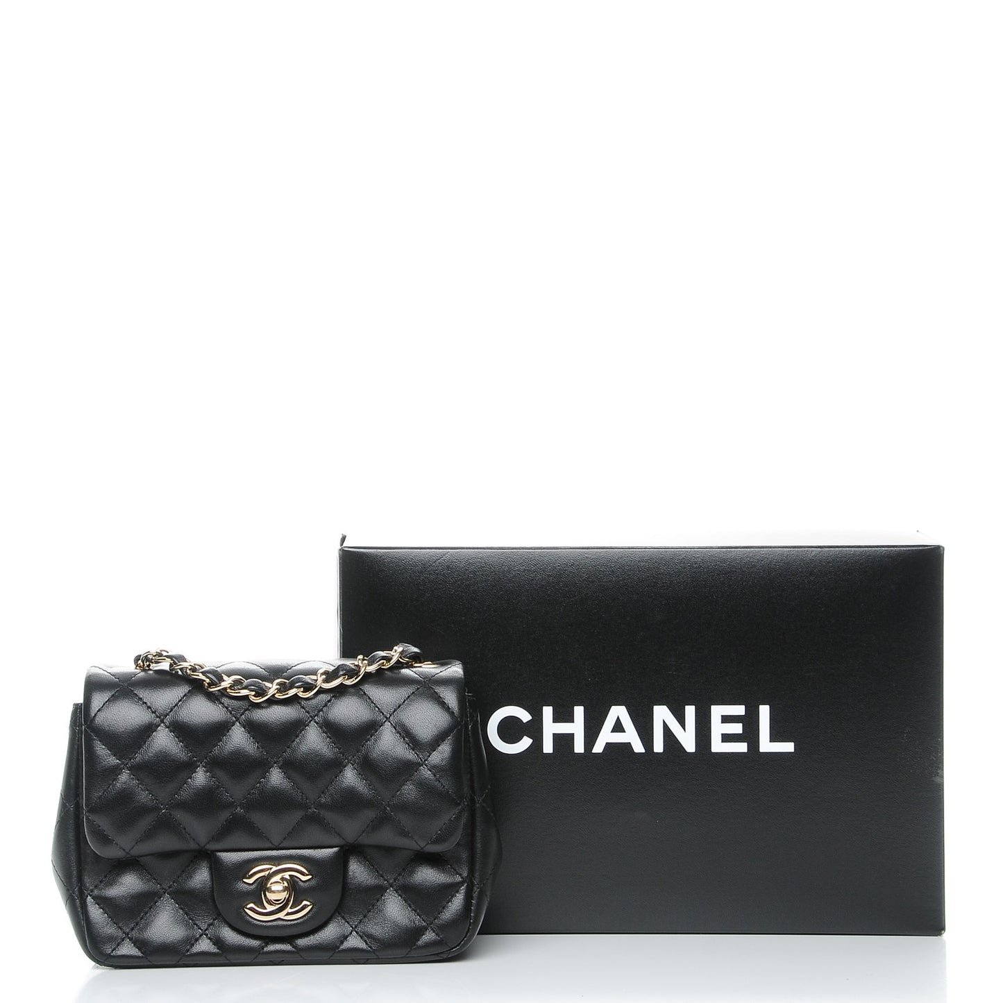 Lambskin Quilted Mini Square Flap Black