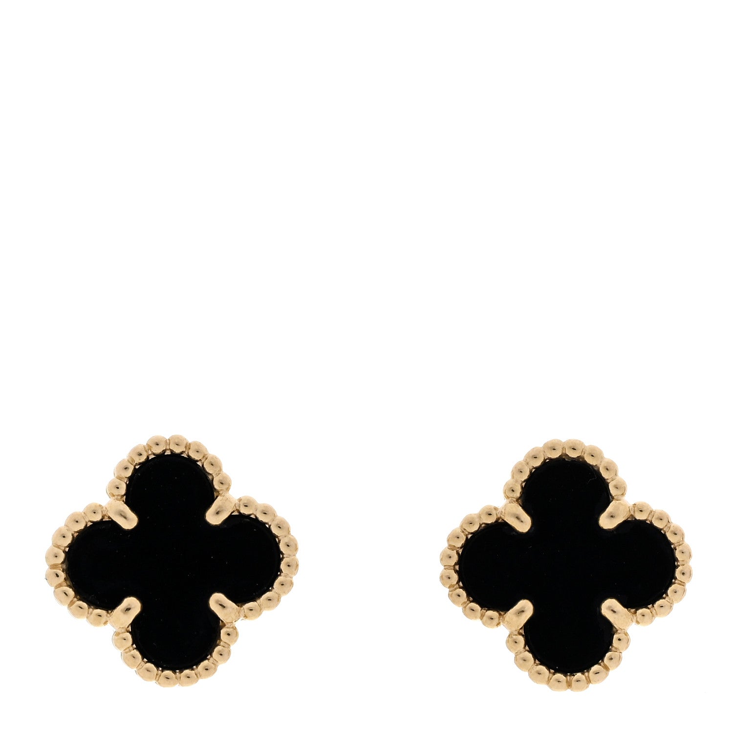 Van Cleef & Arpels 18K Yellow Gold Black Onyx Sweet Alhambra Earrings 1 of 5