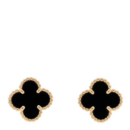 Van Cleef & Arpels 18K Yellow Gold Black Onyx Sweet Alhambra Earrings 1 of 5