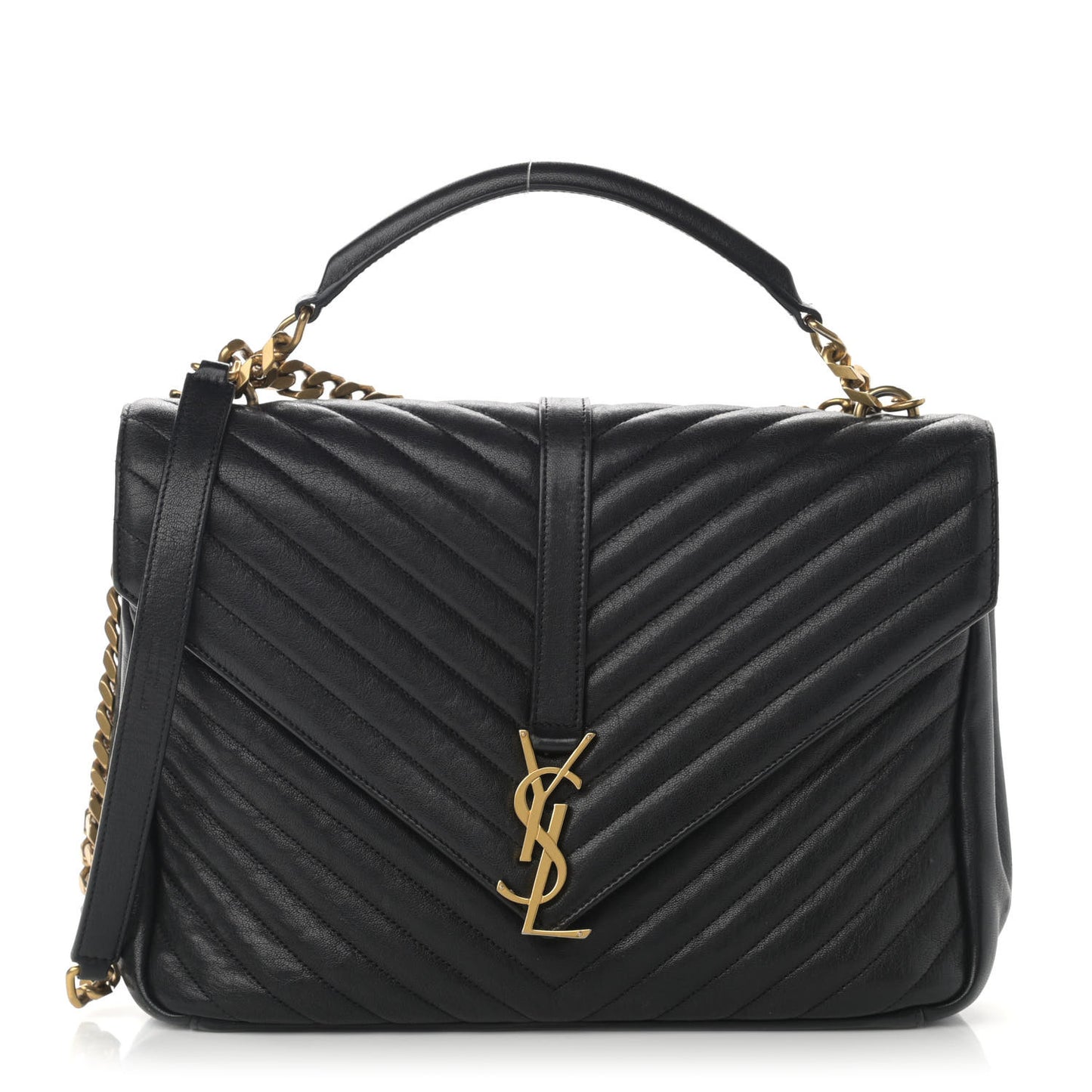 Sheepskin Matelasse Chevron Monogram Large College Satchel Black