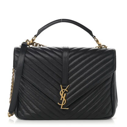 Saint Laurent Sheepskin Matelasse Chevron Monogram Large College Satchel Black 1 of 15
