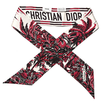 Christian Dior Silk Palm Tree Mitzah Scarf Fantasie Fond Rouge 1 of 4