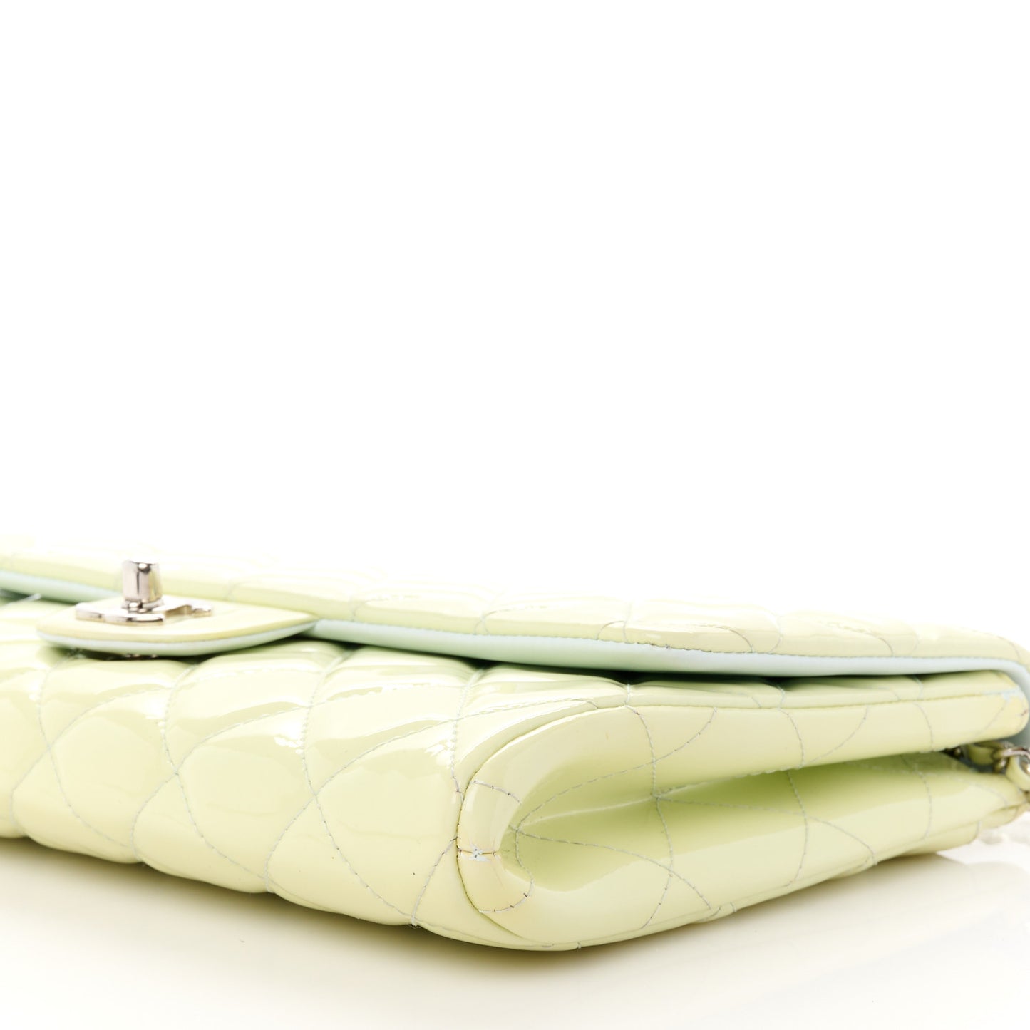 Patent Quilted Clutch with Chain Flap Light Green