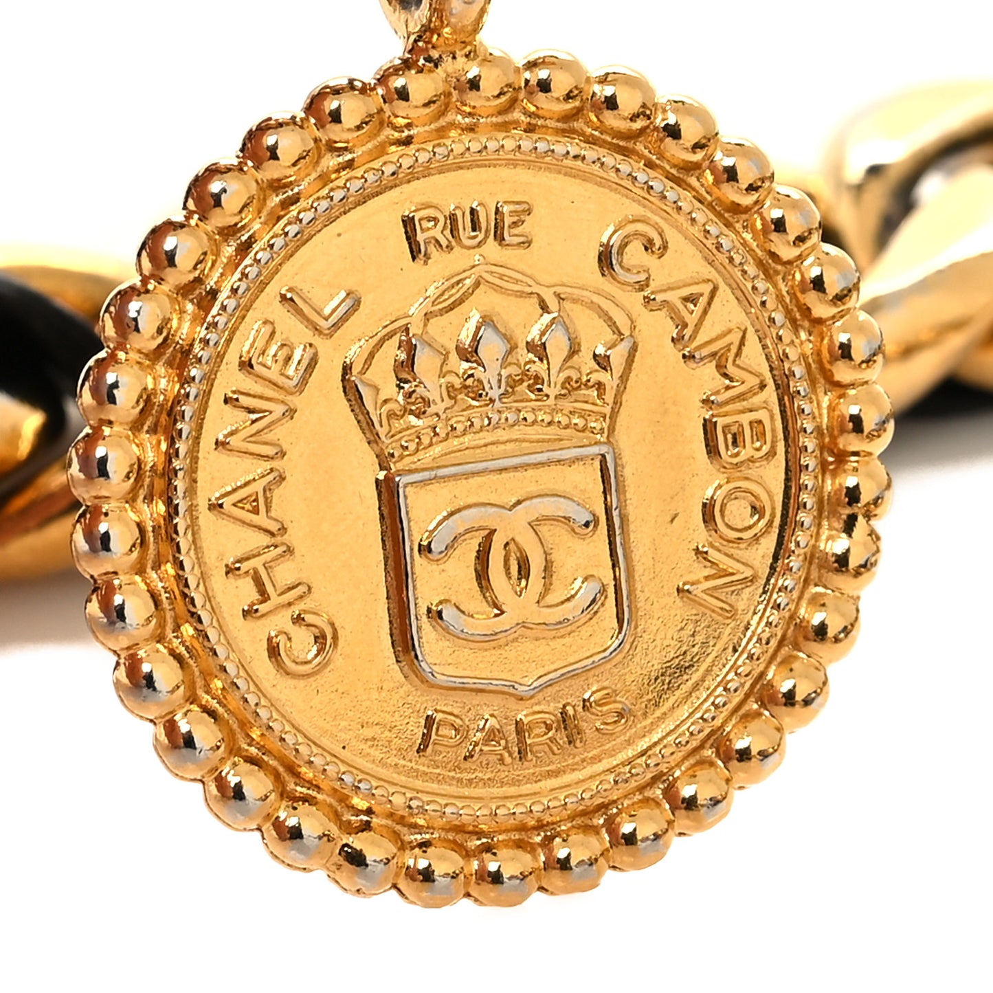 Lambskin Chain CC Medallion Belt Black Gold