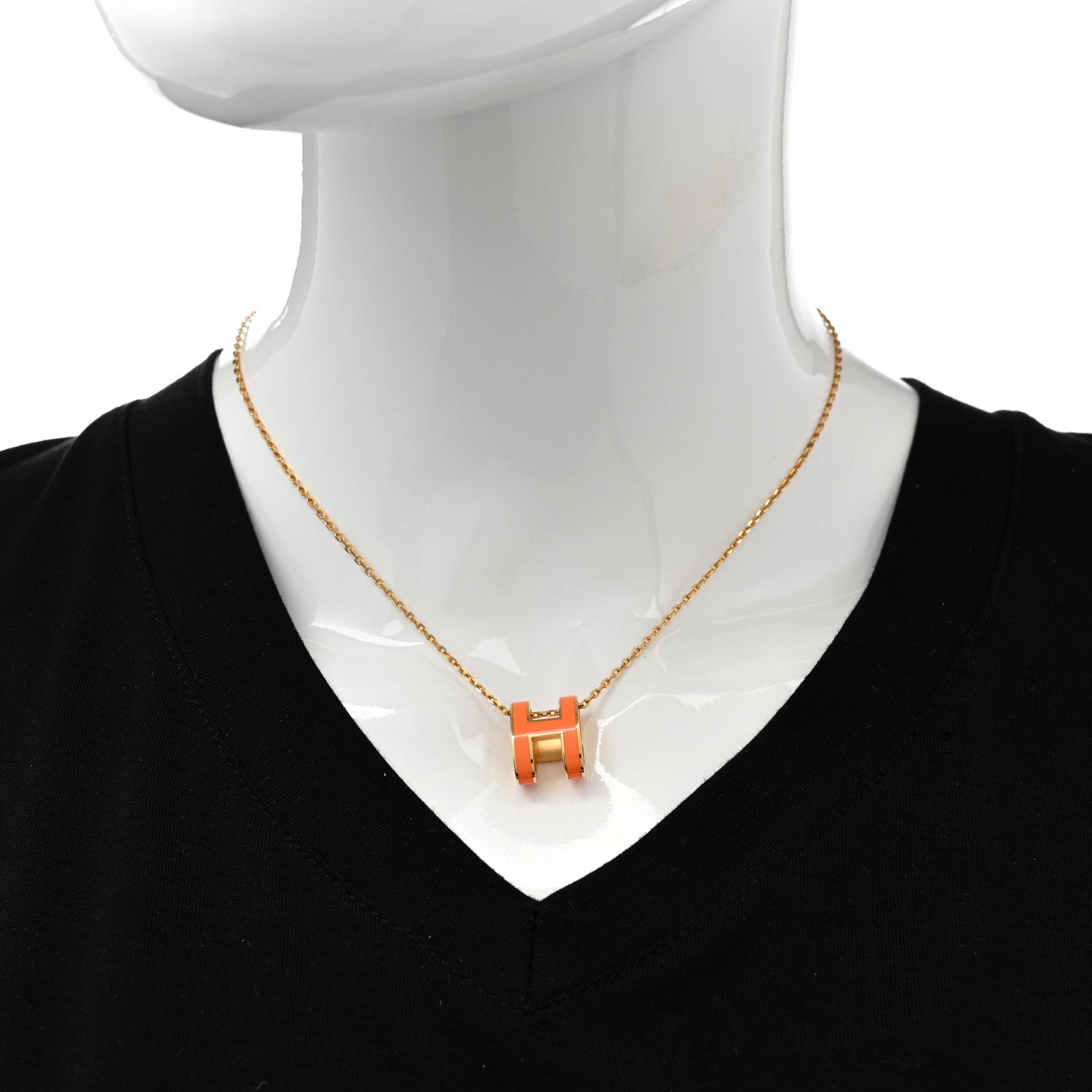 Hermes Lacquered Gold Pop H Pendant Necklace Orange 2 of 7