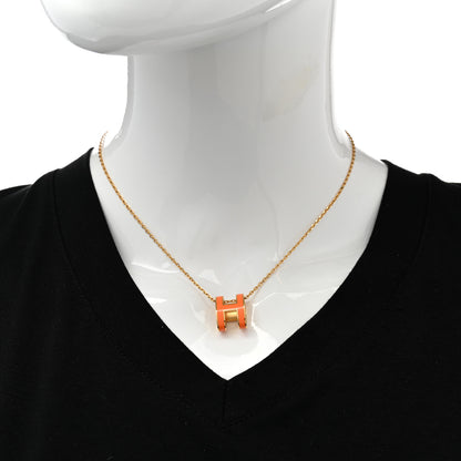 Hermes Lacquered Gold Pop H Pendant Necklace Orange 2 of 7