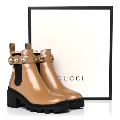 Gucci Calfskin Crystal GG Trip Chelsea Ankle Boots 36 Natural Tan 12 of 12