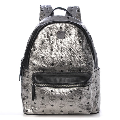MCM Metallic Visetos Medium Stark Backpack Silver Black 1 of 12