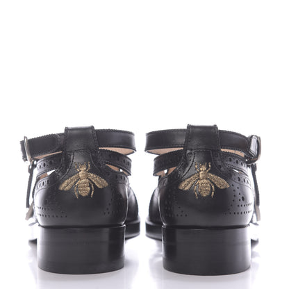 Gucci Calfskin Bee Embroidered Womens Queercore Brogue Wingtip Monk Strap Loafers 37.5 Black 5 of 10