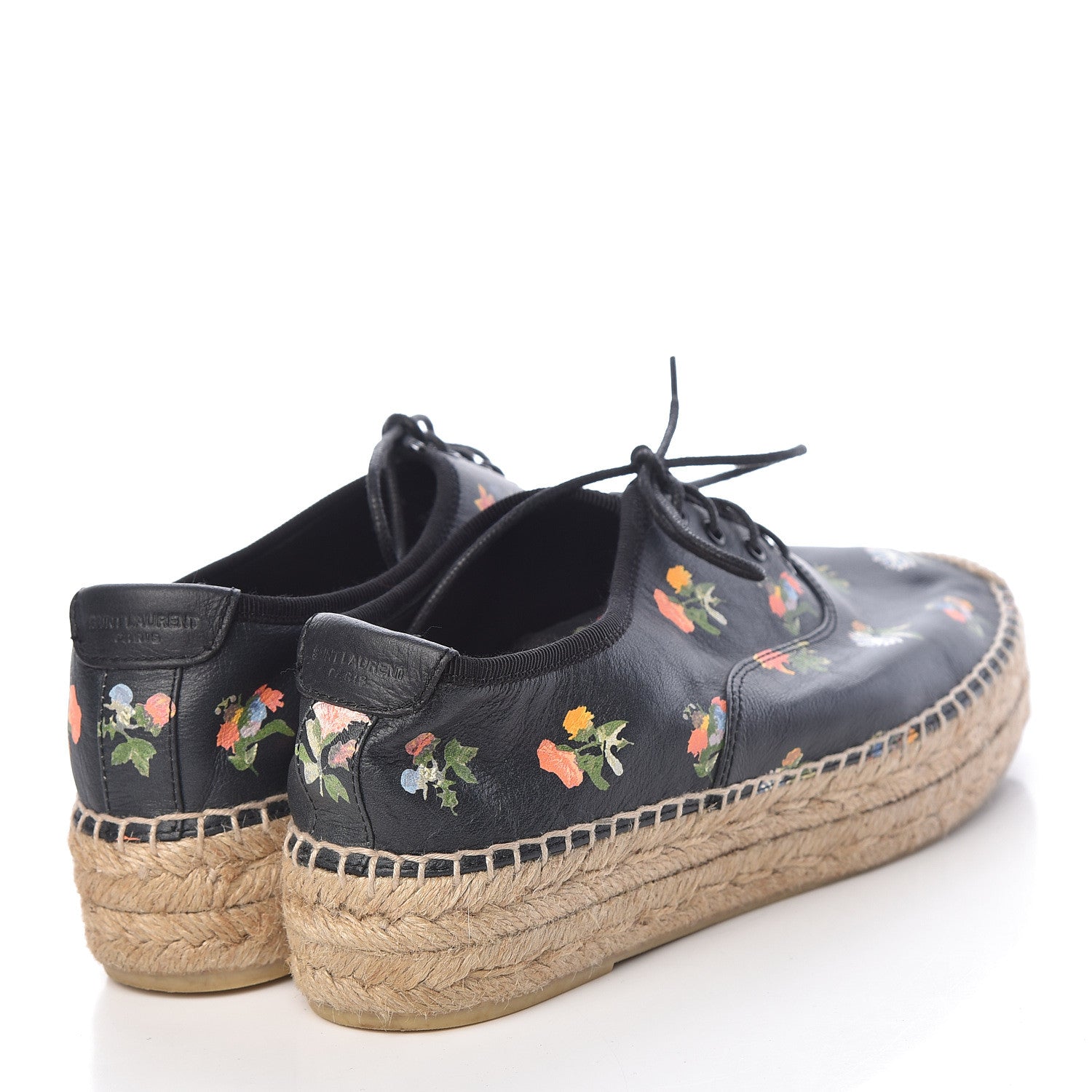 Saint Laurent Floral Print Lace Up Espadrilles 37 Black 4 of 11