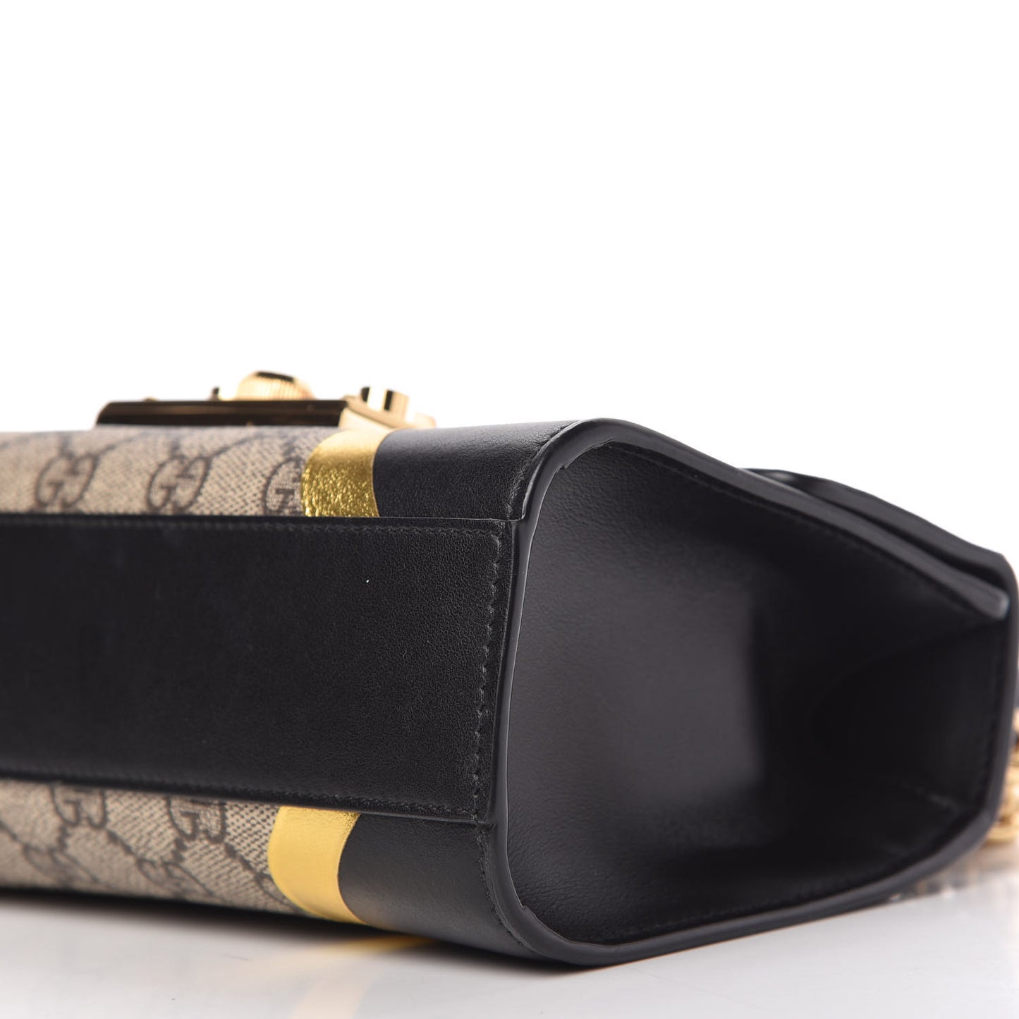 Calfskin GG Supreme Monogram Small Padlock Shoulder Bag Black Gold