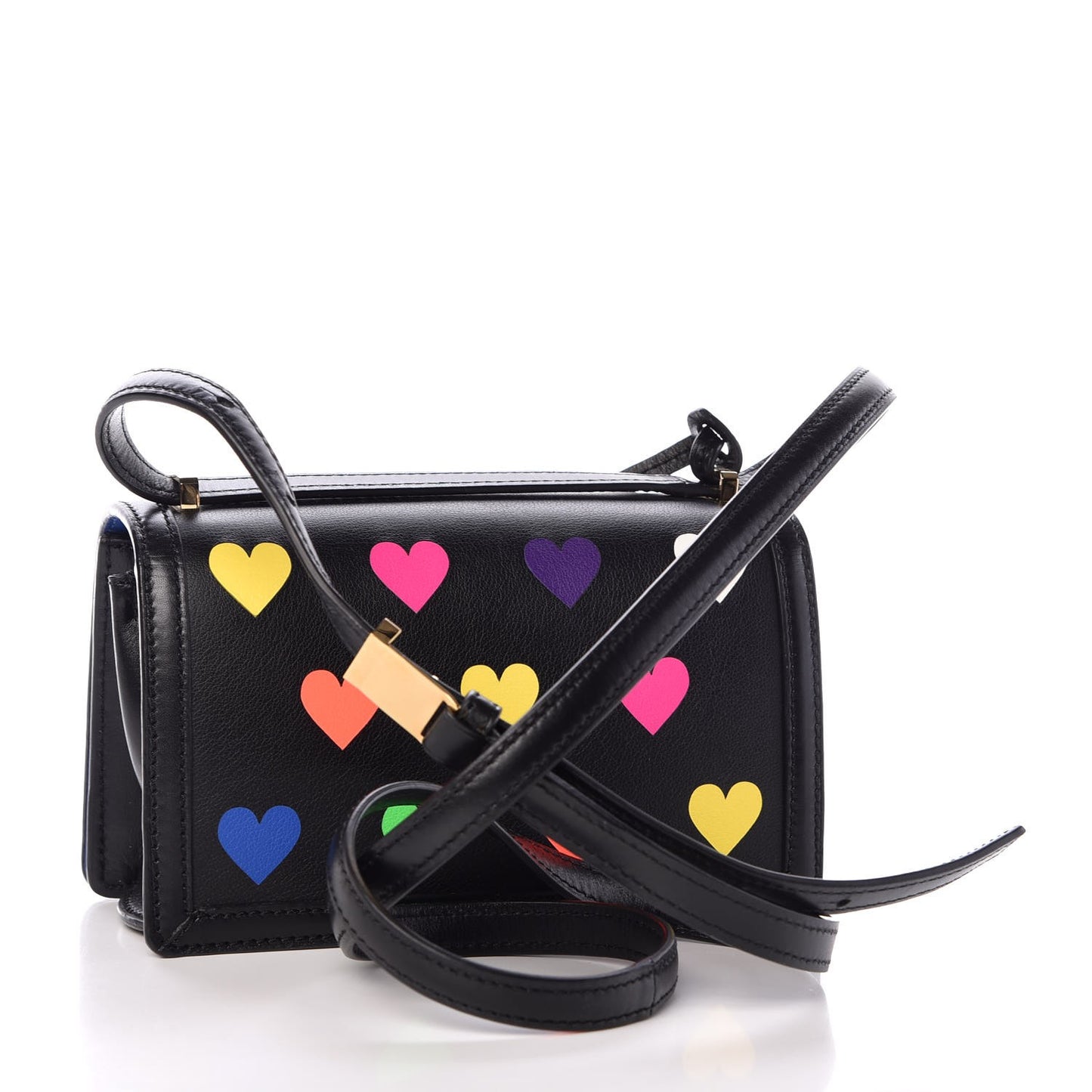 Calfskin Hearts Small Barcelona Shoulder Bag Black