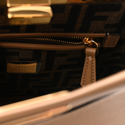 Fendi Vitello Seta Fabric Jacquard FF 1974 Mini Peekaboo Iconic Satchel Sand Tobacco Moro 6 of 9