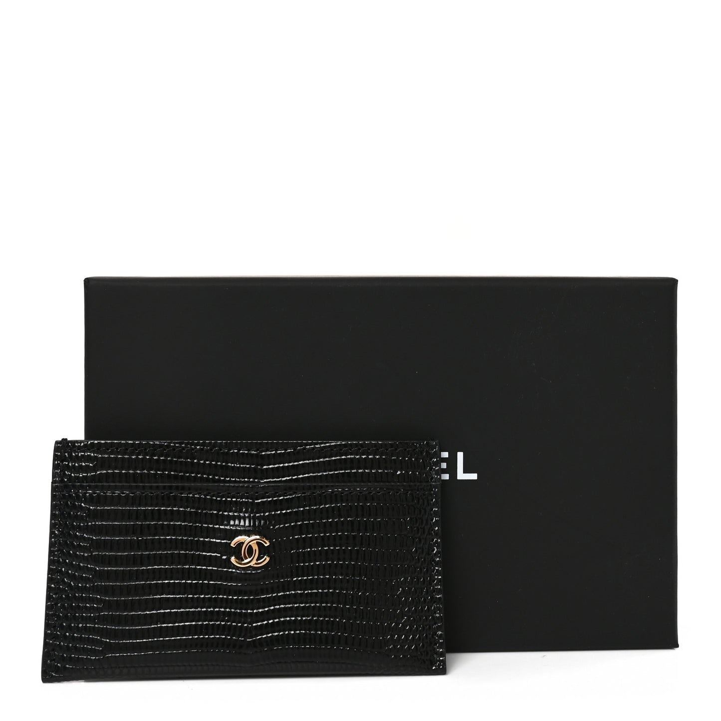 Lizard Embossed Card Holder Black