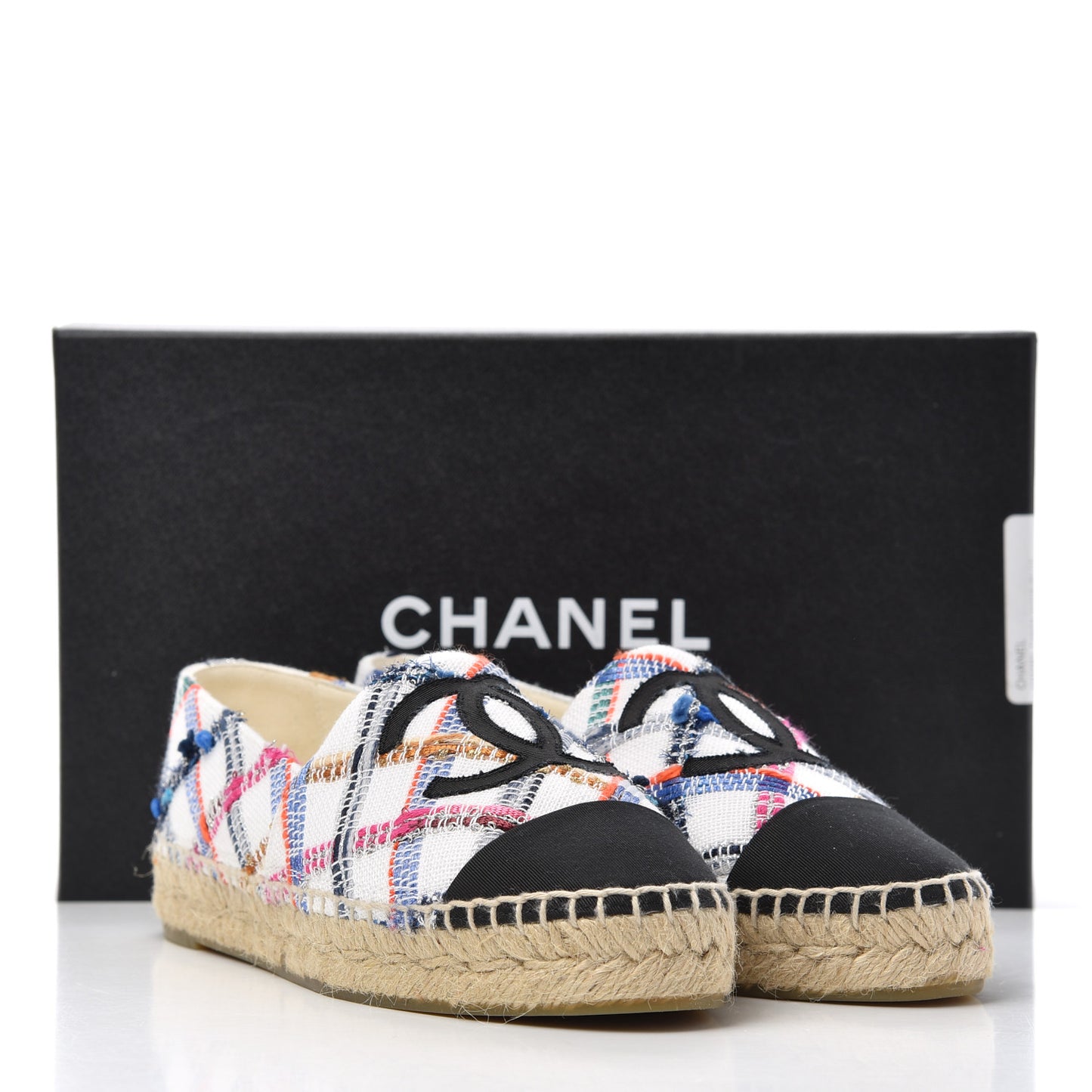 Tweed Grosgrain CC Espadrilles 36 White Blue Pink Green Black