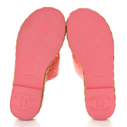 Chanel Terry Cloth Raffia CC Logo Thong Sandals 37 Pink 6 of 9