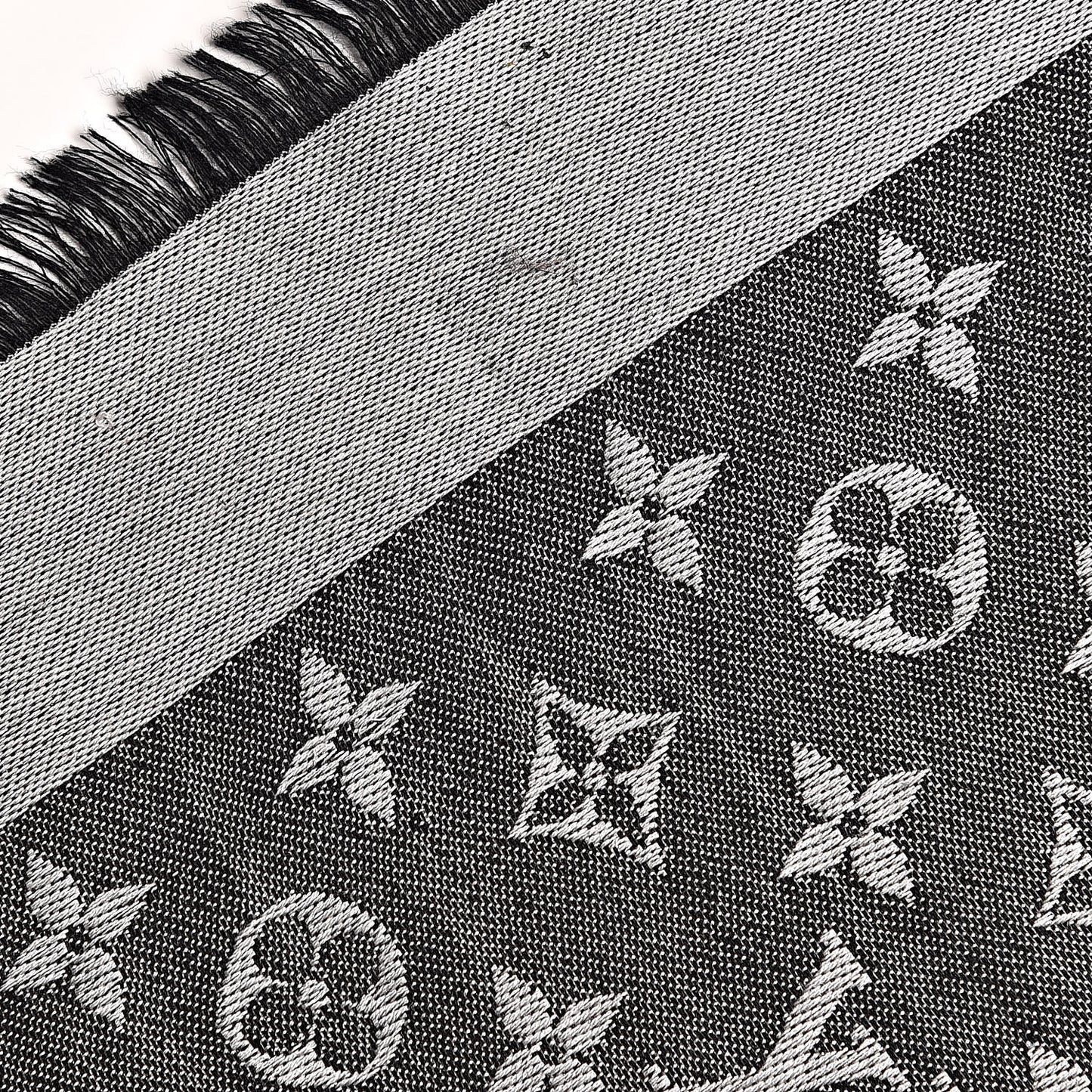 Wool Silk Monogram Denim Shawl Black