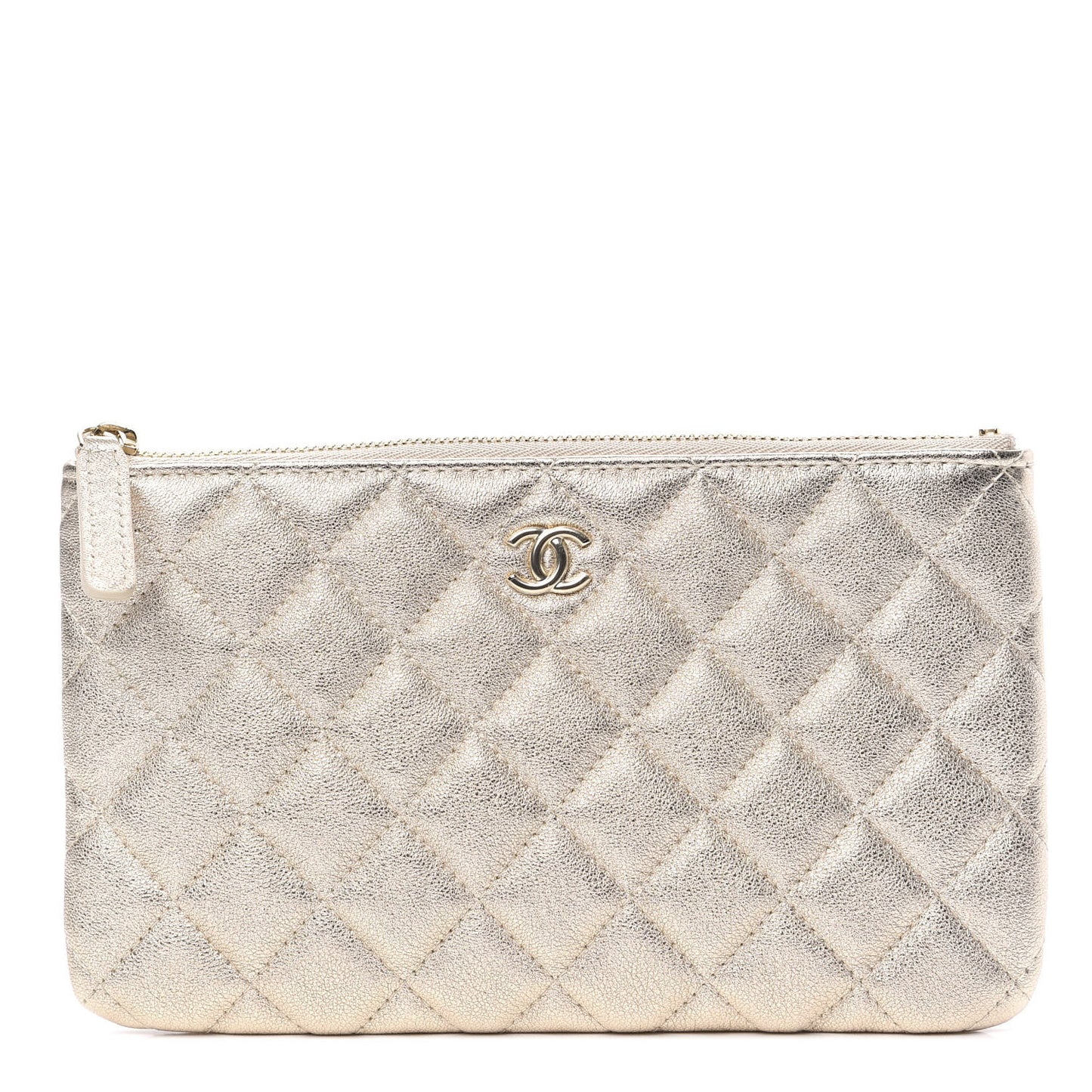 Metallic Lambskin Quilted Cosmetic Case Gold