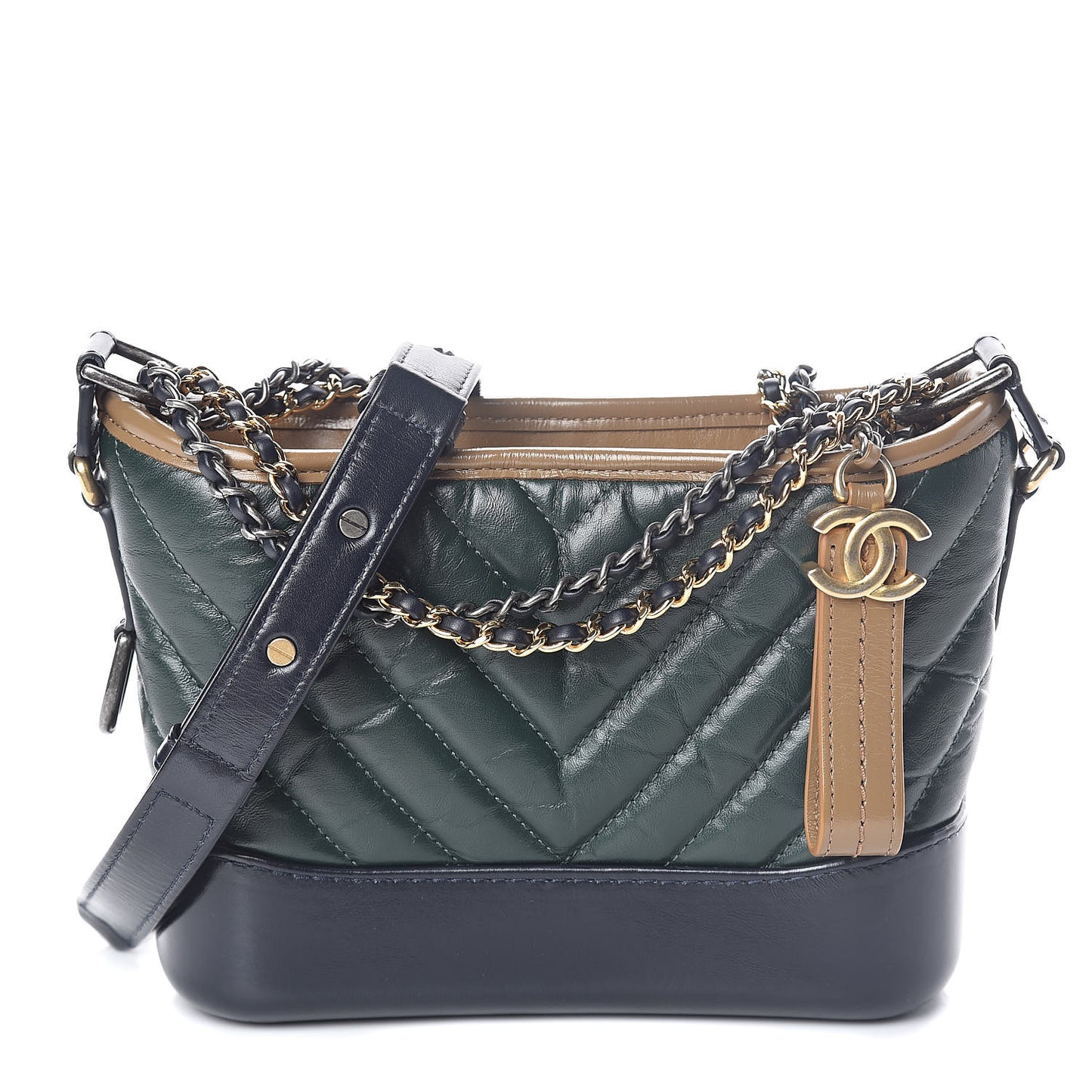 Calfskin Chevron Quilted Small Gabrielle Hobo Light Brown Blue