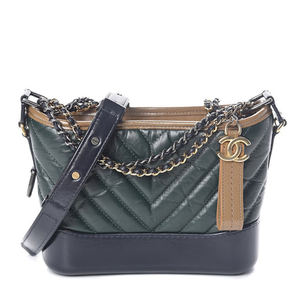 Chanel Calfskin Chevron Quilted Small Gabrielle Hobo Light Brown Blue 1 of 10
