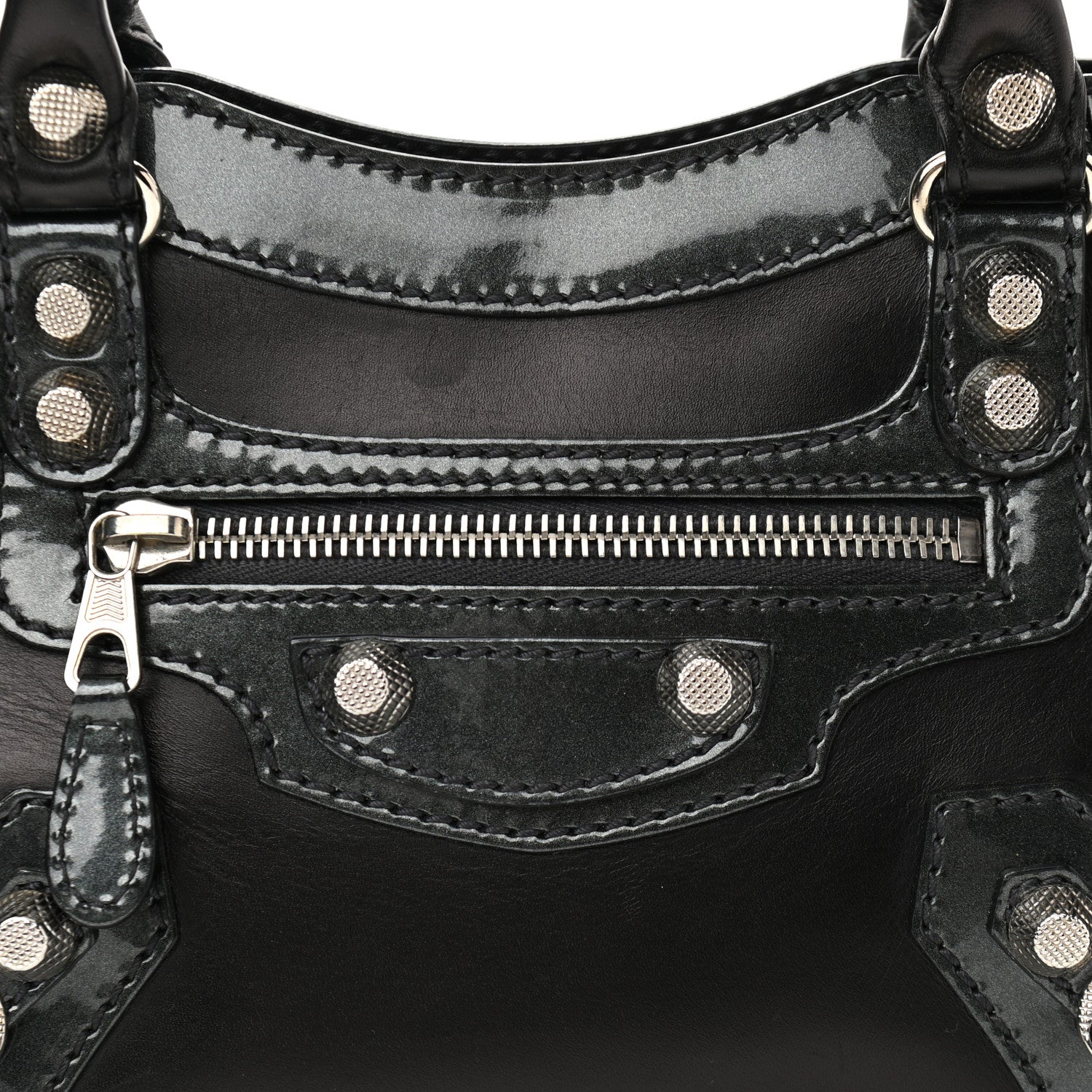 Balenciaga Smooth Calfskin Metallic Patent Giant 12 Silver Hardware Mini City Black Gris 8 of 10