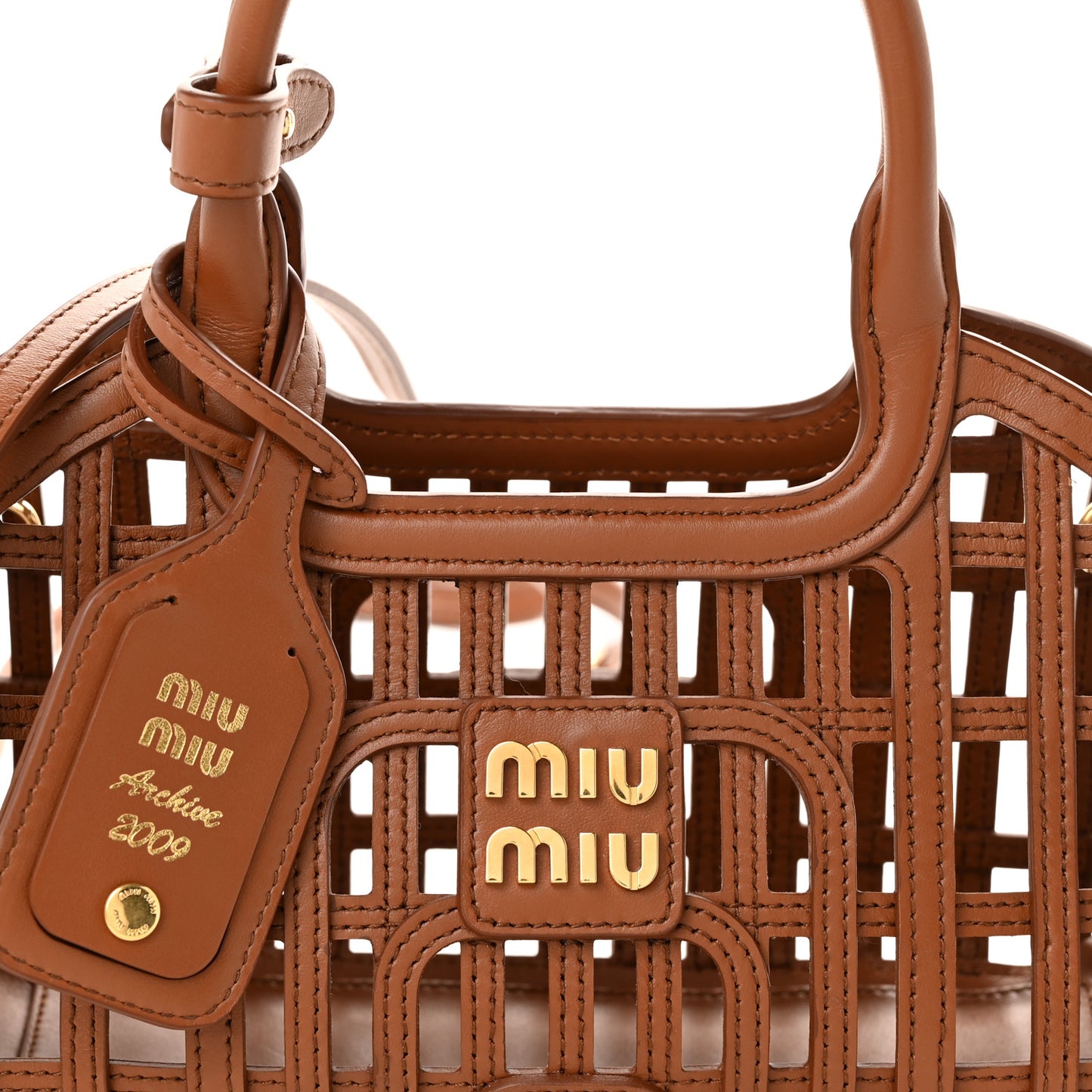 Calfskin Logo Basket Bag Cognac