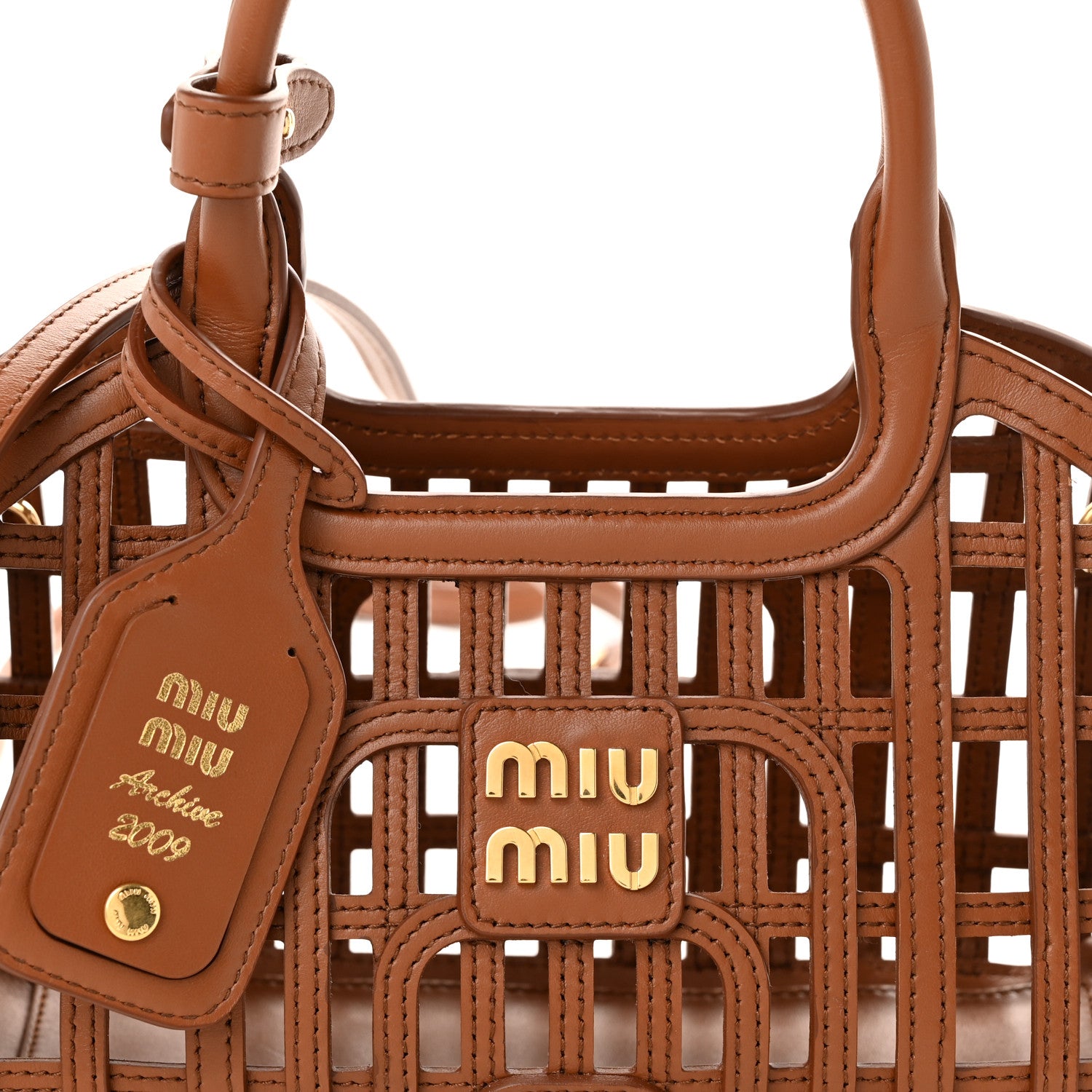 Miu Miu Calfskin Logo Basket Bag Cognac 9 of 11