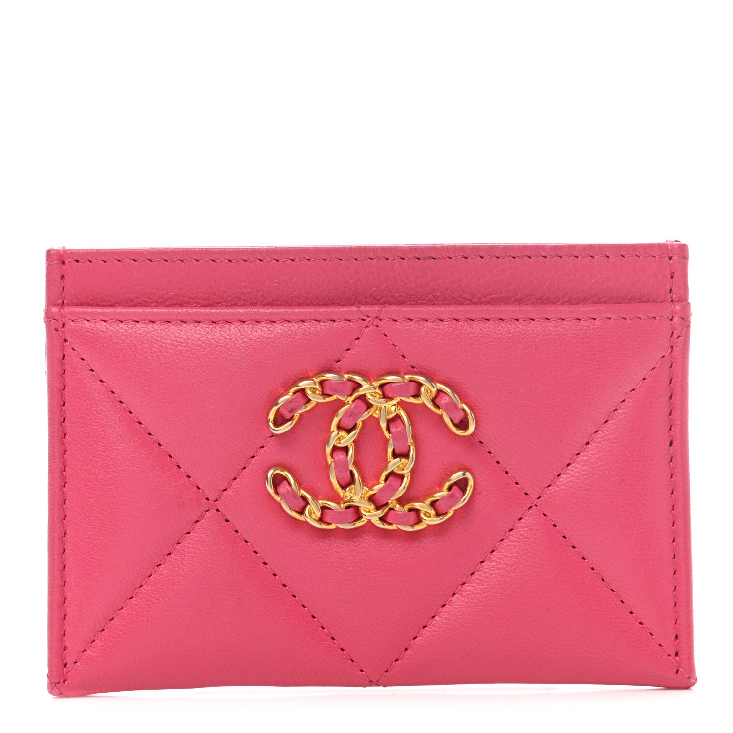 Chanel Shiny Goatskin Quilted Chanel 19 Card Holder Dark Pink 1 of 8