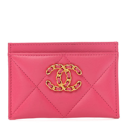 Chanel Shiny Goatskin Quilted Chanel 19 Card Holder Dark Pink 1 of 8