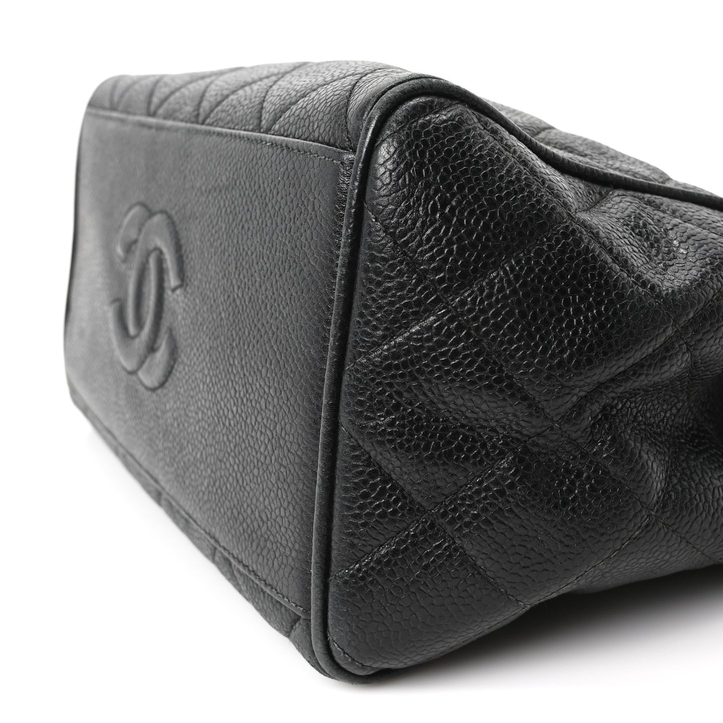 Caviar Quilted Petit Shopping Tote Black