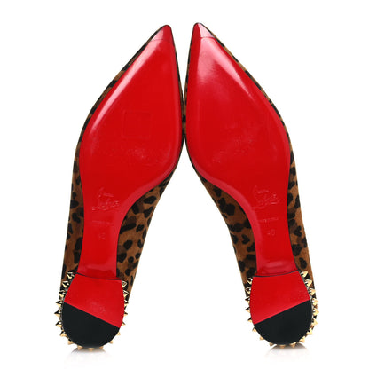 Christian Louboutin Veau Velours Nappa Leopard Print Spiked Hall Flats 40 Caramel 5 of 10