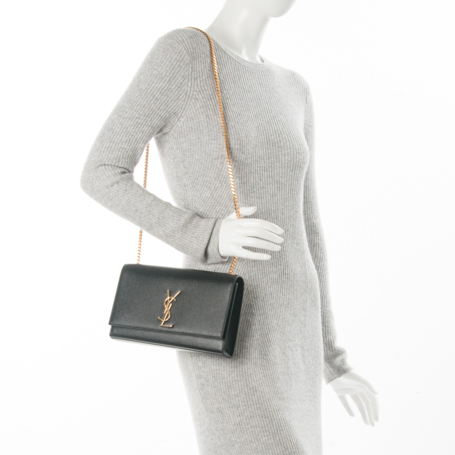 Saint Laurent Grain De Poudre Medium Classic Monogram Kate Satchel Black 2 of 6